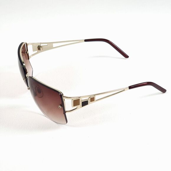 Womens Fashion Sunglasses Geometric Rimless Brown Gradient Lightweight Retro - Picture 3 of 7